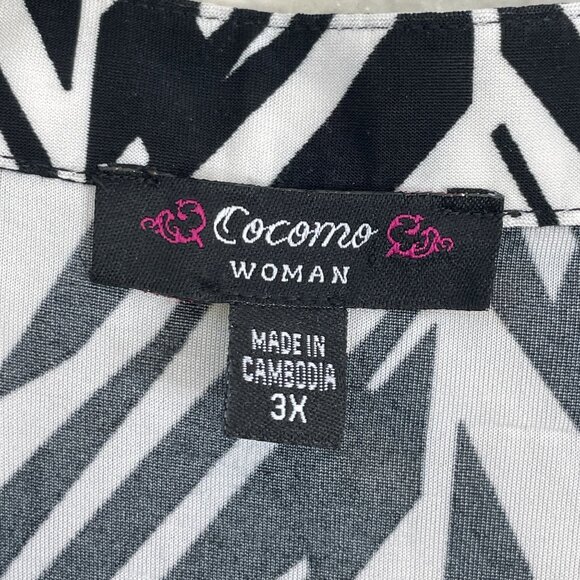 Cocomo Woman Plus 3X Black White Stretch Tunic Top Roll Tab Sleeve Shirt Blouse - Picture 4 of 11